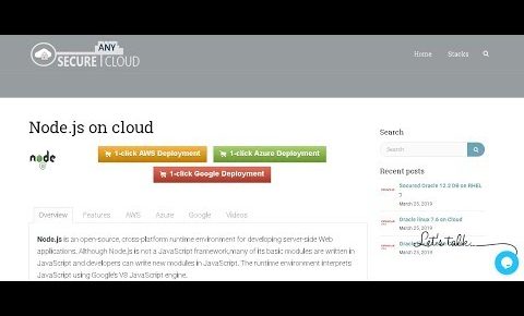 1  Click Ready Secured Node js on Windows 2016 Deploy on Azure , AWS and Google Cloud Platform.