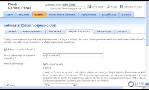 Crear respuesta automática de correo – Tutorial de Plesk (12 de 32)